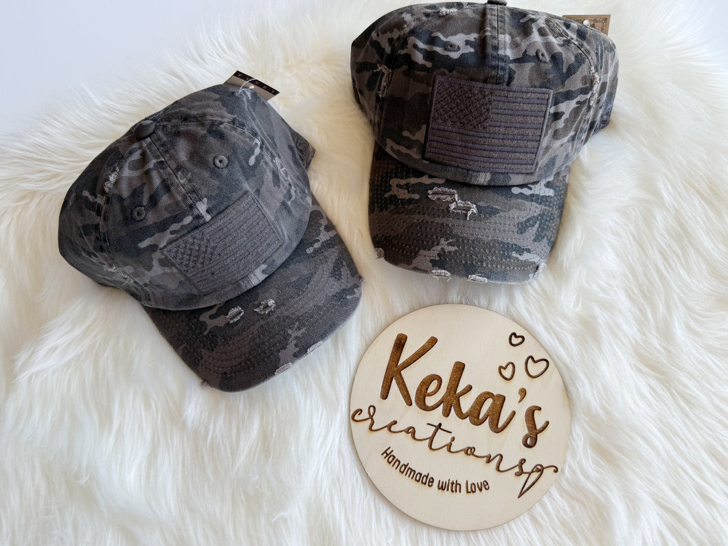 Mommy and me distresses camo hat