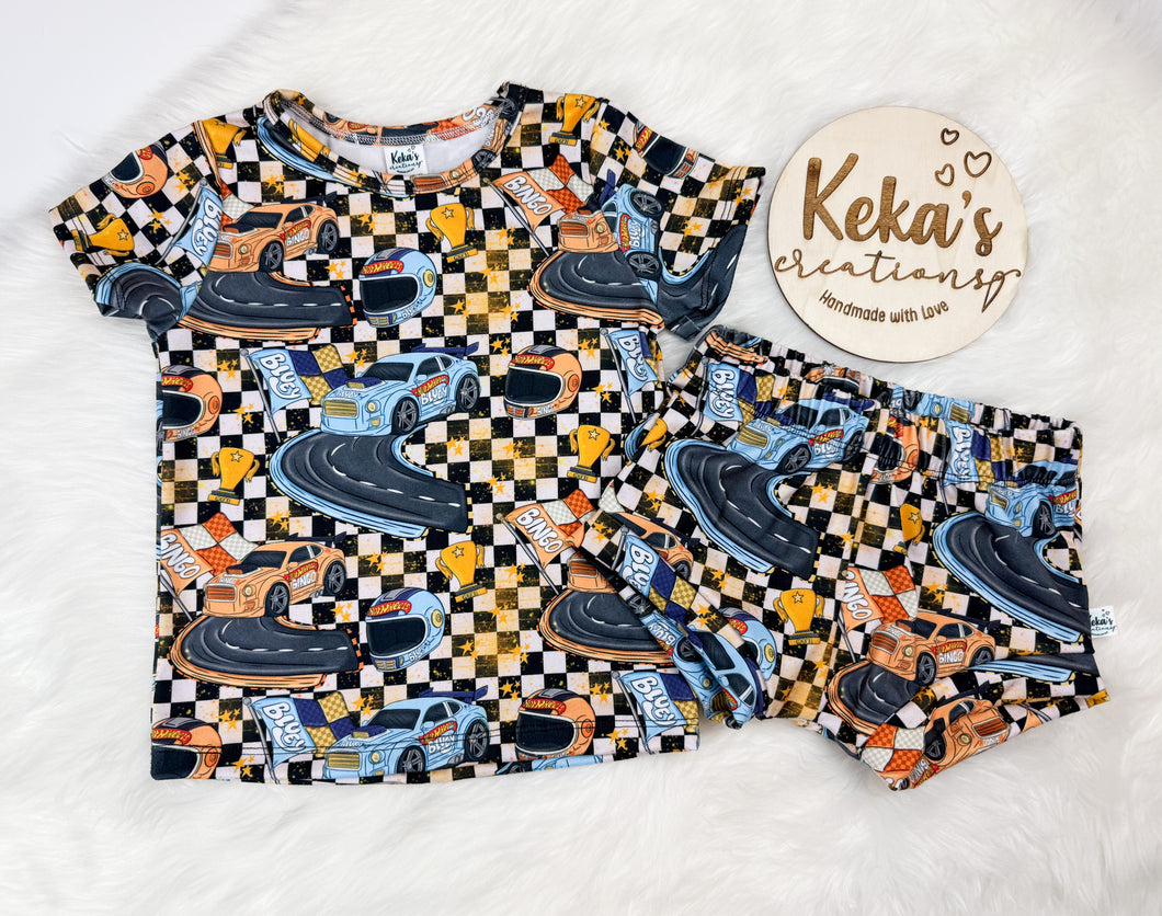 2T set - Blue dog race - Basic tee and shorties