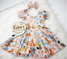Load image into Gallery viewer, 2T - Funny guy simple twirl dress and bow
